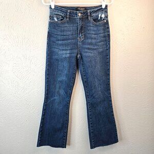 Judy Blue Slim Bootcut Jeans High Waisted Dark Blue Raw Hem Stretch Denim 3/26